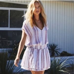 RAILS Lucca Stripe Pink Linen Mini Summer Beach Dress Small Coastal Resort